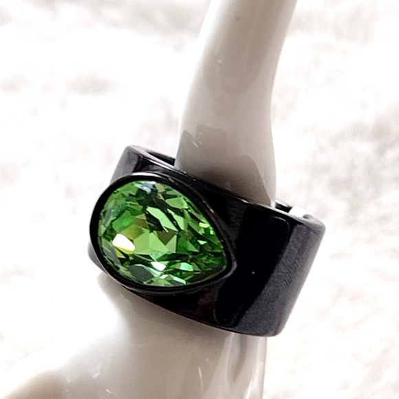 Stainless Steel Black and Green Gothic Statement Ring - Picture 7 of 11